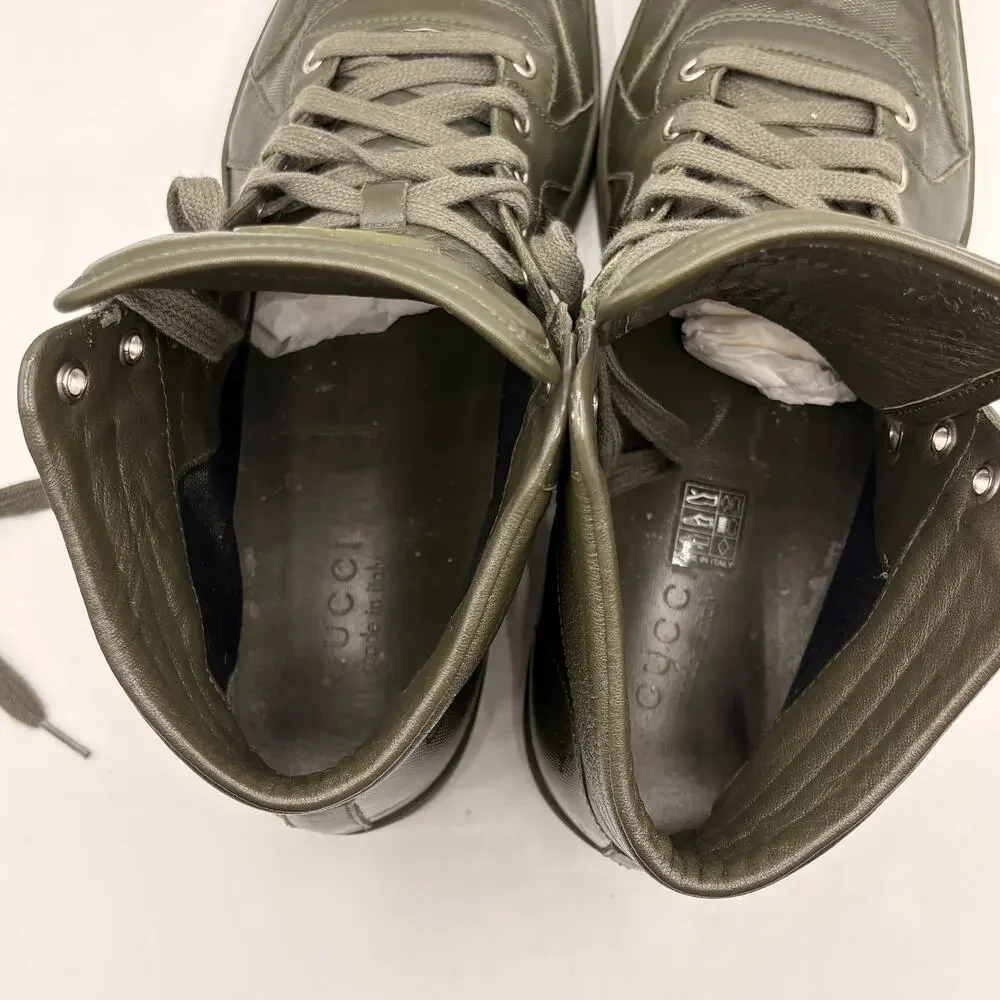GUCCI Coda Imprime High Top Sneakers Gloss Military Green Sz 10G/10.5 US $1245
